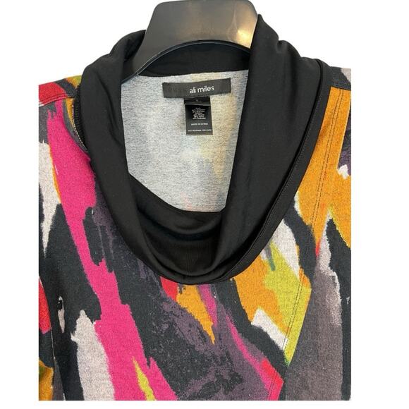 Ali Miles Cowl Neck Sweater Size S oversized Multicolor print Crossover Front - Picture 5 of 10